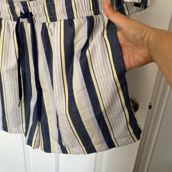 Travis Mathew Lucky Loo Twill Tie Waist Romper Striped - M - Picture 6 of 14